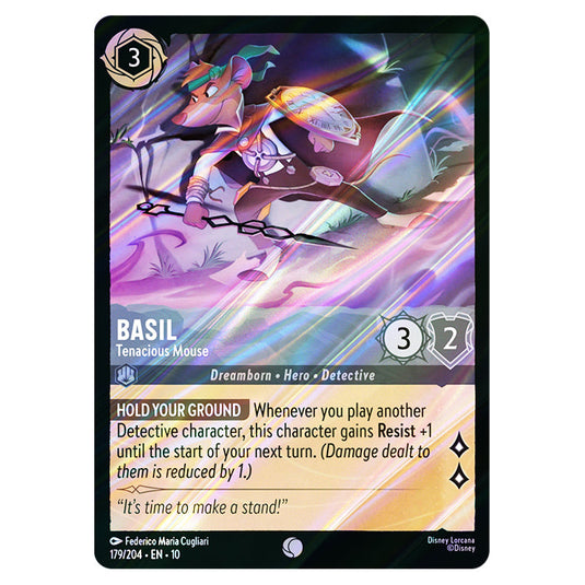 Basil - Tenacious Mouse 179/204 card from the Lorcana set Whispers in the Well