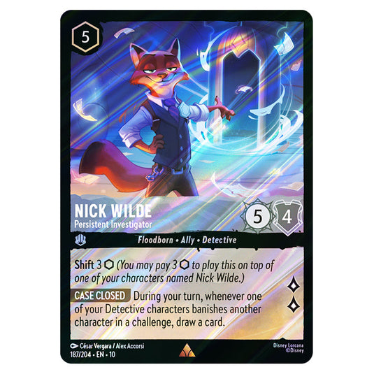 Nick Wilde - Persistent Investigator 187/204 card from the Lorcana set Whispers in the Well