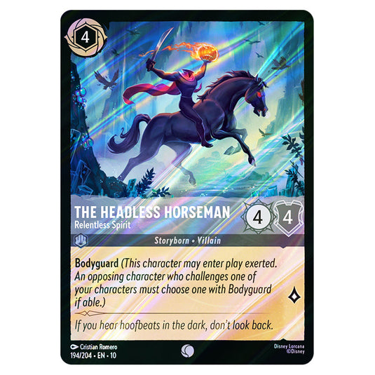 The Headless Horseman - Relentless Spirit 194/204 card from the Lorcana set Whispers in the Well