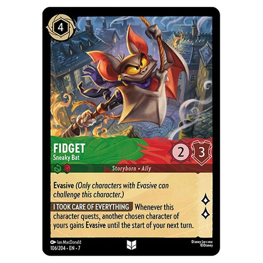 Fidget - Sneaky Bat 106/204 card from the Lorcana set Archazia's Island