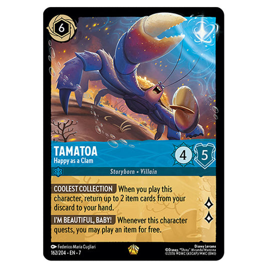 Tamatoa - Happy as a Clam 162/204 card from the Lorcana set Archazia's Island