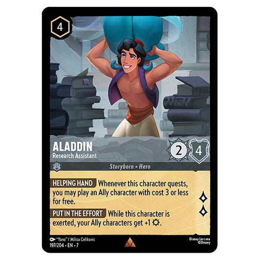 Aladdin - Research Assistant 197/204 card from the Lorcana set Archazia's Island