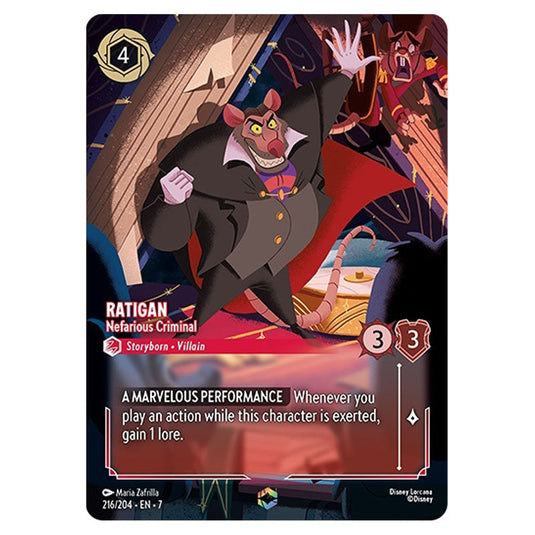Ratigan - Nefarious Criminal 216/204 card from the Lorcana set Archazia's Island