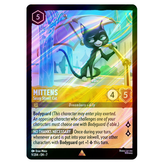 Mittens - Sassy Street Cat 9/204 card from the Lorcana set Archazia's Island