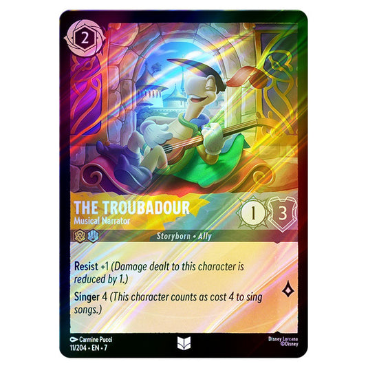 The Troubadour - Musical Narrator 11/204 card from the Lorcana set Archazia's Island