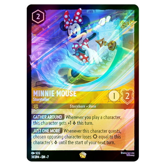 Minnie Mouse - Storyteller 31/204 card from the Lorcana set Archazia's Island