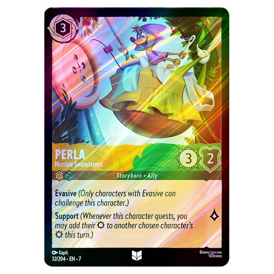 Perla - Nimble Seamstress 32/204 card from the Lorcana set Archazia's Island