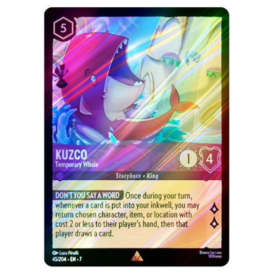 Kuzco - Temporary Whale 45/204 card from the Lorcana set Archazia's Island