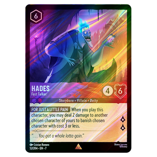 Hades - Fast Talker 52/204 card from the Lorcana set Archazia's Island