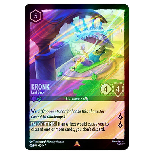 Kronk - Laid Back 63/204 card from the Lorcana set Archazia's Island