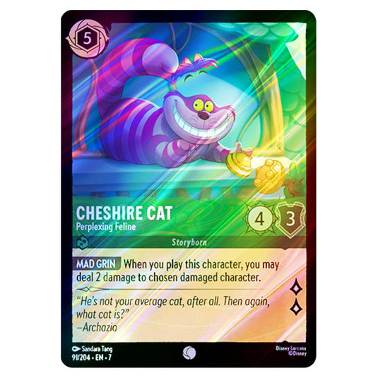 Cheshire Cat - Perplexing Feline 91/204 card from the Lorcana set Archazia's Island