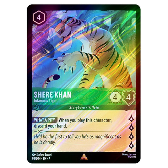 Shere Khan - Infamous Tiger 92/204 card from the Lorcana set Archazia's Island