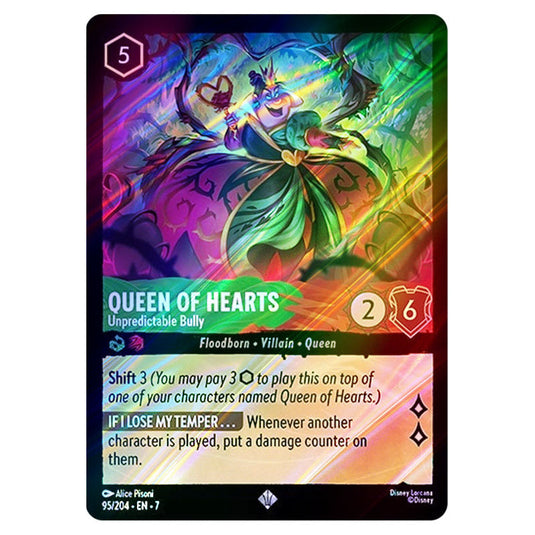 Queen of Hearts - Unpredictable Bully 95/204 card from the Lorcana set Archazia's Island