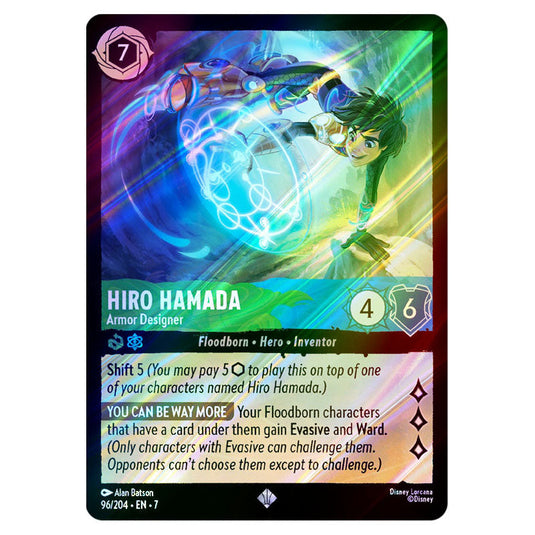 Hiro Hamada - Armor Designer 96/204 card from the Lorcana set Archazia's Island
