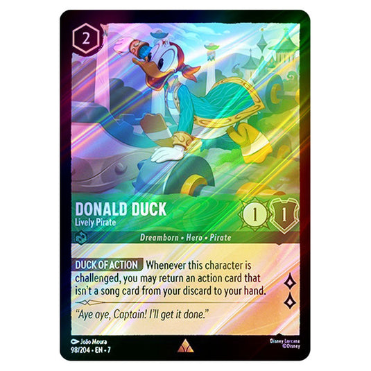 Donald Duck - Lively Pirate 98/204 card from the Lorcana set Archazia's Island