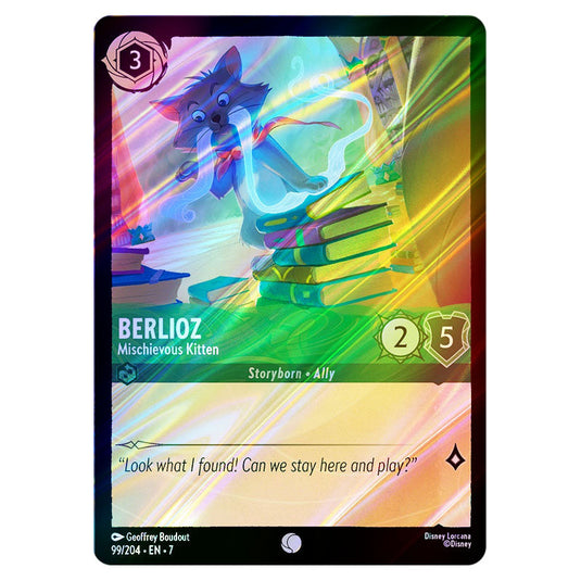 Berlioz - Mischevious Kitten 99/204 card from the Lorcana set Archazia's Island