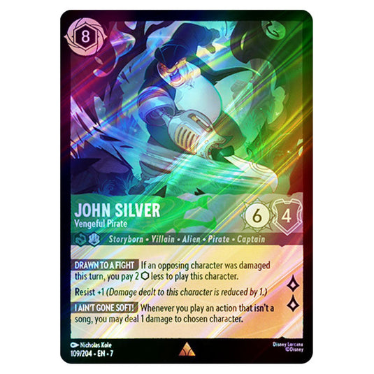 John Silver - Vengeful Pirate 109/204 card from the Lorcana set Archazia's Island