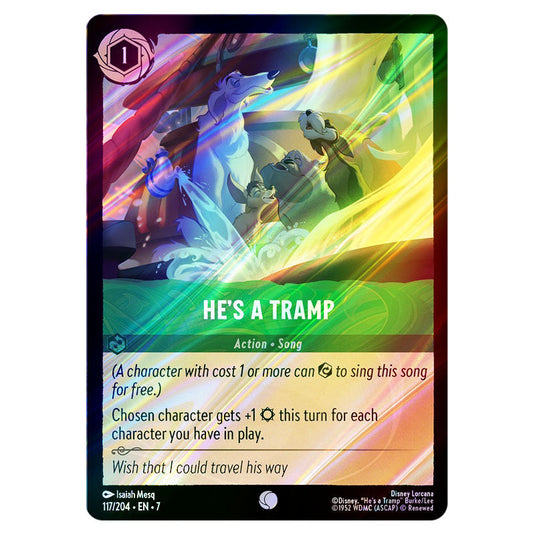 He's A Tramp 117/204 card from the Lorcana set Archazia's Island