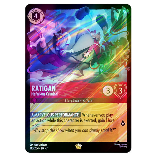 Ratigan - Nefarious Criminal 143/204 card from the Lorcana set Archazia's Island