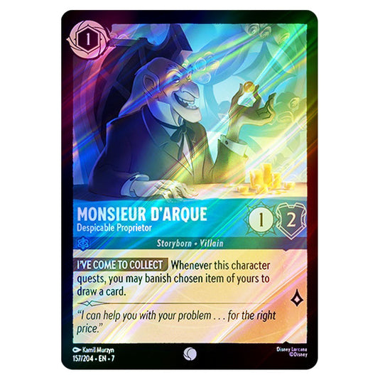Monsieur D'Arque - Despicable Proprietor 157/204 card from the Lorcana set Archazia's Island