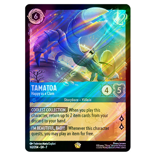 Tamatoa - Happy as a Clam 162/204 card from the Lorcana set Archazia's Island