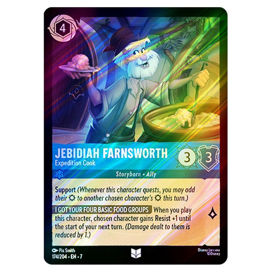 Jebidiah Farnsworth - Expedition Cook 174/204 card from the Lorcana set Archazia's Island