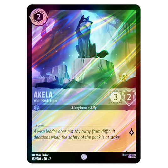 Akela - Wolf Pack Elder 182/204 card from the Lorcana set Archazia's Island