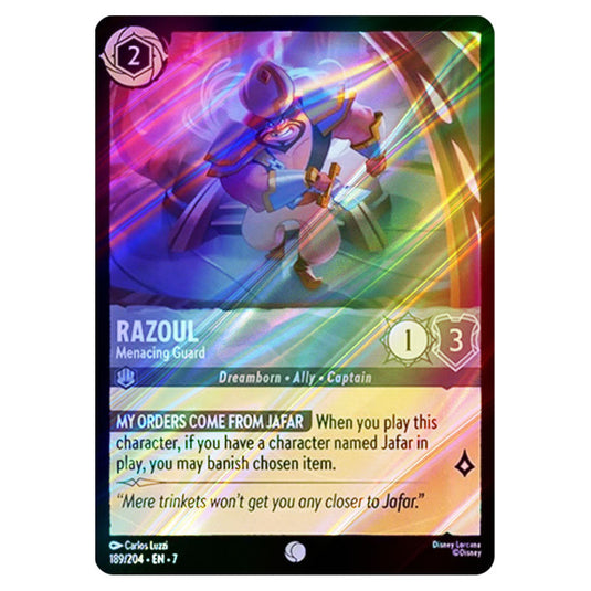 Razoul - Menacing Guard 189/204 card from the Lorcana set Archazia's Island