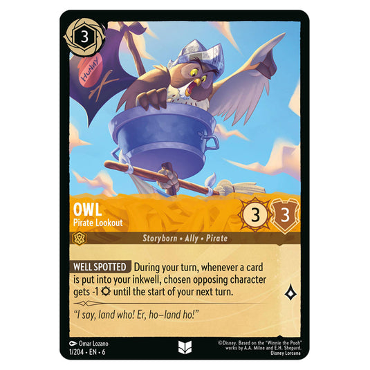 Lorcana - Azurite Sea - Owl - Pirate Lookout (Uncommon) - 1/204 Lorcana - Azurite Sea - Owl - Pirate Lookout (Uncommon) - 1/204