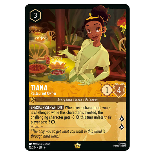 Tiana - Restaurant Owner 16/204 card from the Lorcana set Azurite Sea