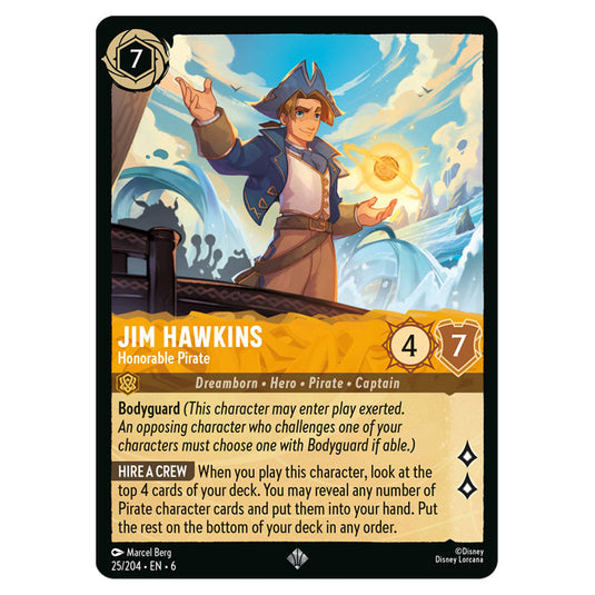 Lorcana - Azurite Sea - Jim Hawkins - Honorable Pirate (Super Rare) - 25/204 Lorcana - Azurite Sea - Jim Hawkins - Honorable Pirate (Super Rare) - 25/204