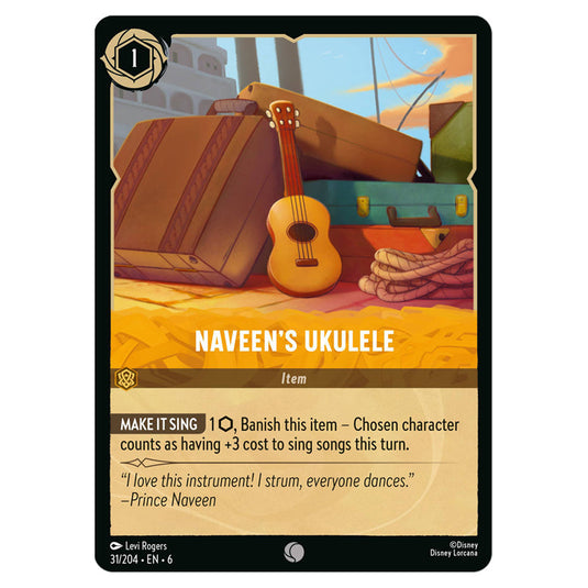 Naveen's Ukulele 31/204 card from the Lorcana set Azurite Sea