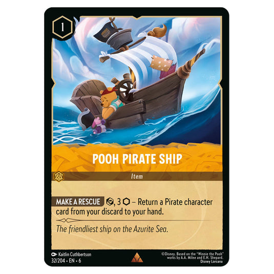 Pooh Pirate Ship 32/204 card from the Lorcana set Azurite Sea