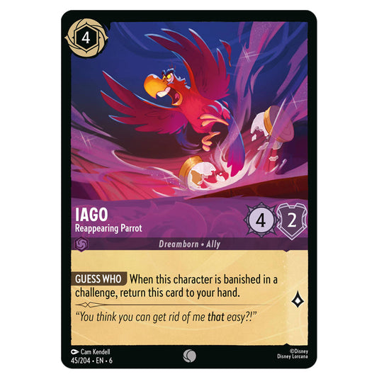 Iago - Reappearing Parrot 45/204 card from the Lorcana set Azurite Sea