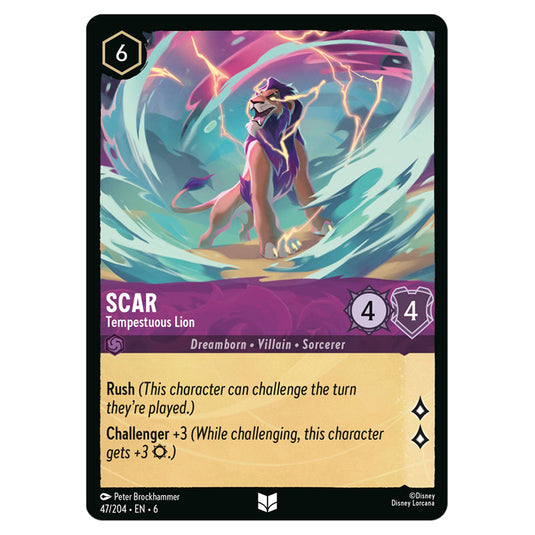 Scar - Tempestuous Lion 47/204 card from the Lorcana set Azurite Sea