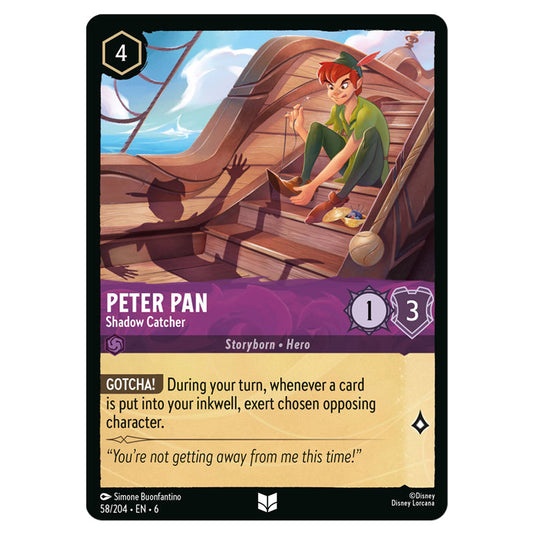 Peter Pan - Shadow Catcher 58/204 card from the Lorcana set Azurite Sea