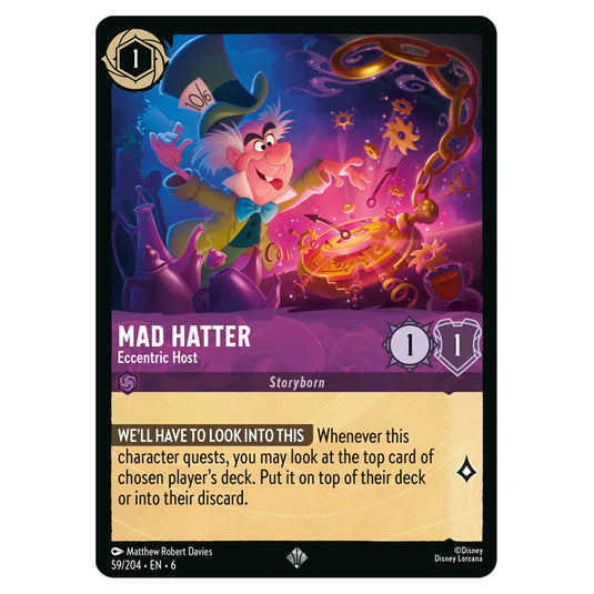 Mad Hatter - Eccentric Host 59/204 card from the Lorcana set Azurite Sea