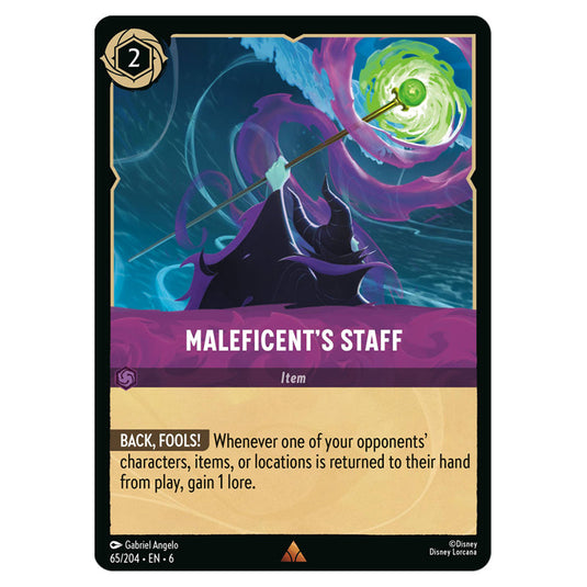 Maleficent's Staff 65/204 card from the Lorcana set Azurite Sea