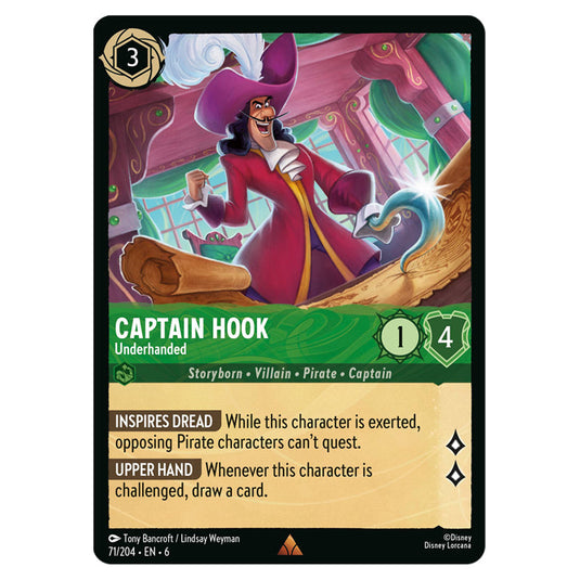 Captain Hook - Underhanded 71/204 card from the Lorcana set Azurite Sea