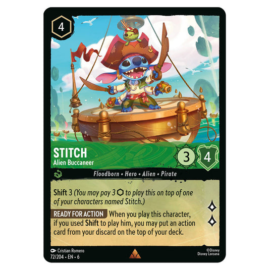 Stitch - Alien Buccaneer 72/204 card from the Lorcana set Azurite Sea