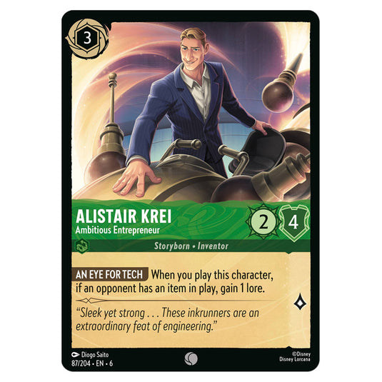 Alistair Krei - Ambitious Entrepreneur 87/204 card from the Lorcana set Azurite Sea
