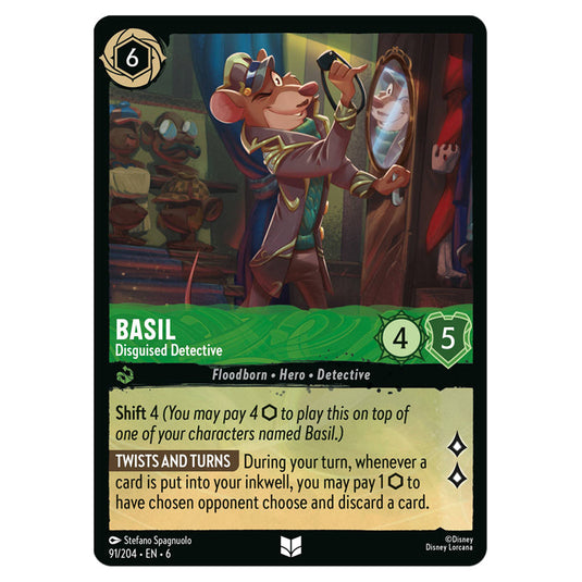 Basil - Disguised Detective 91/204 card from the Lorcana set Azurite Sea