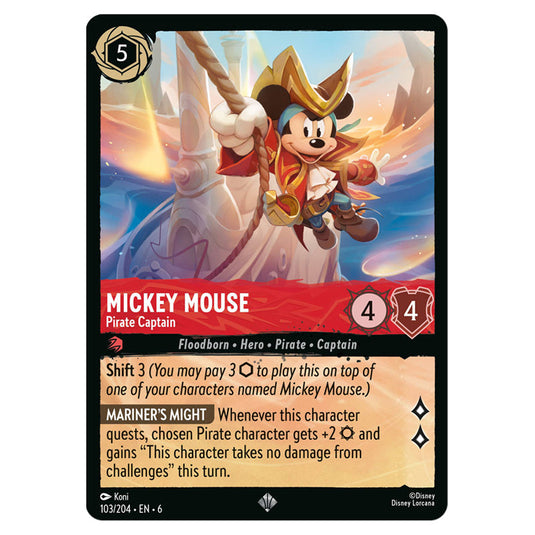 Mickey Mouse - Pirate Captain 103/204 card from the Lorcana set Azurite Sea