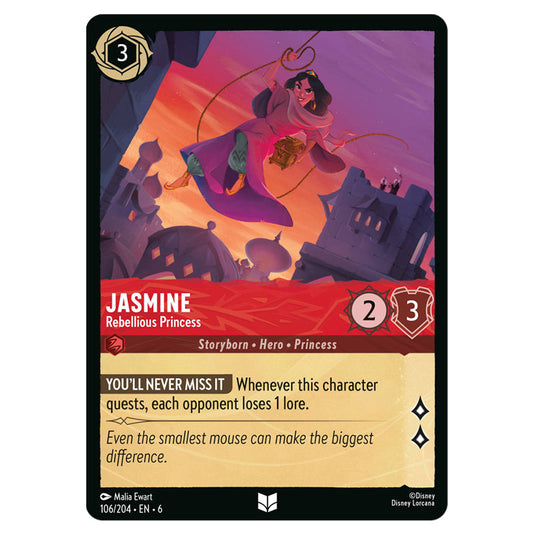 Jasmine - Rebellious Princess 106/204 card from the Lorcana set Azurite Sea