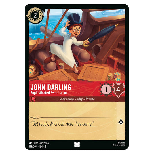 John Darling - Sophisticated Swordsman 118/204 card from the Lorcana set Azurite Sea