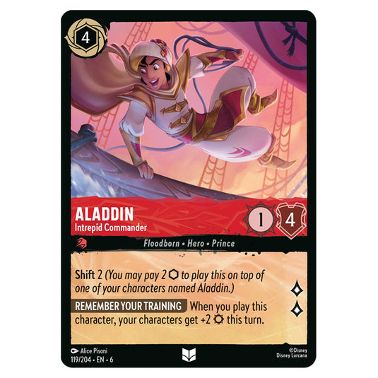 Aladdin - Intrepid Commander 119/204 card from the Lorcana set Azurite Sea