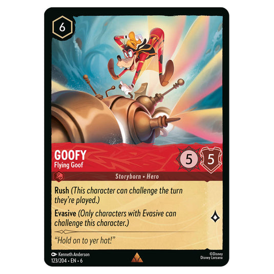 Goofy - Flying Goof 123/204 card from the Lorcana set Azurite Sea