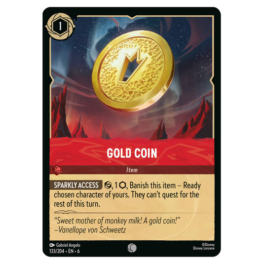 Gold Coin 133/204 card from the Lorcana set Azurite Sea
