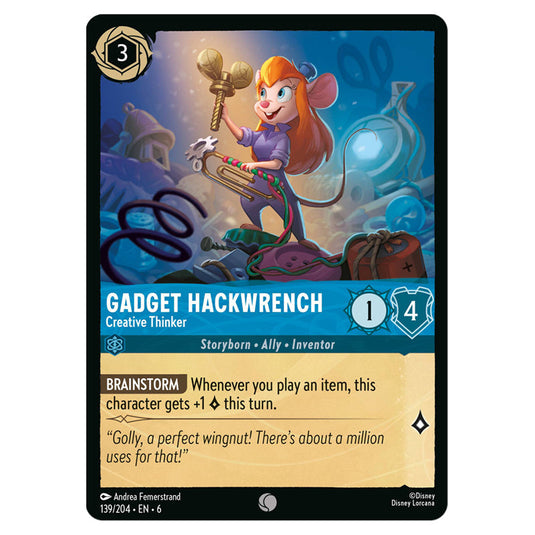 Gadget Hackwrench - Creative Thinker 139/204 card from the Lorcana set Azurite Sea