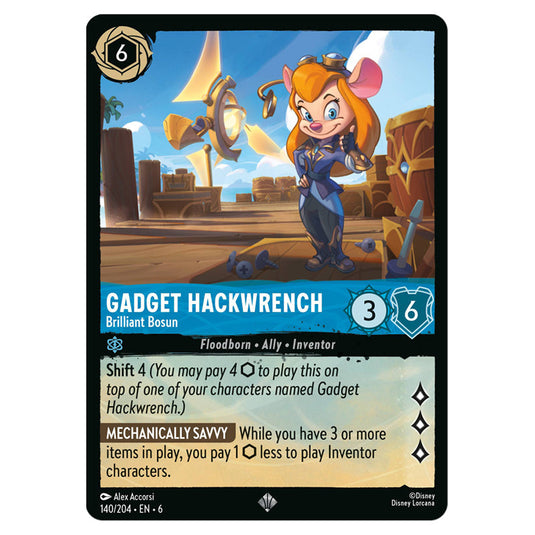 Gadget Hackwrench - Brilliant Bosun 140/204 card from the Lorcana set Azurite Sea